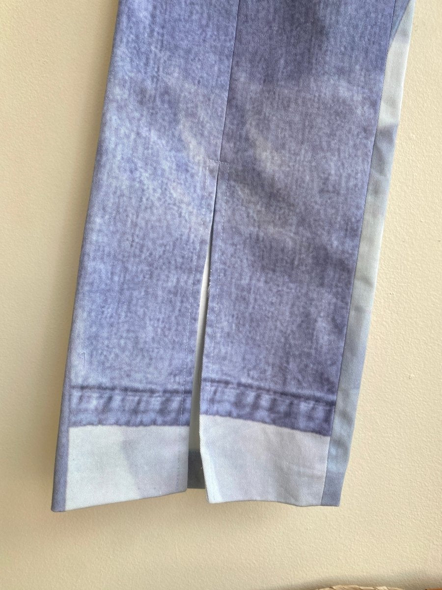 Elliss | Pale Blue Denim Printed Pants w/ Front Slit (Vintage) - Made X Hudson