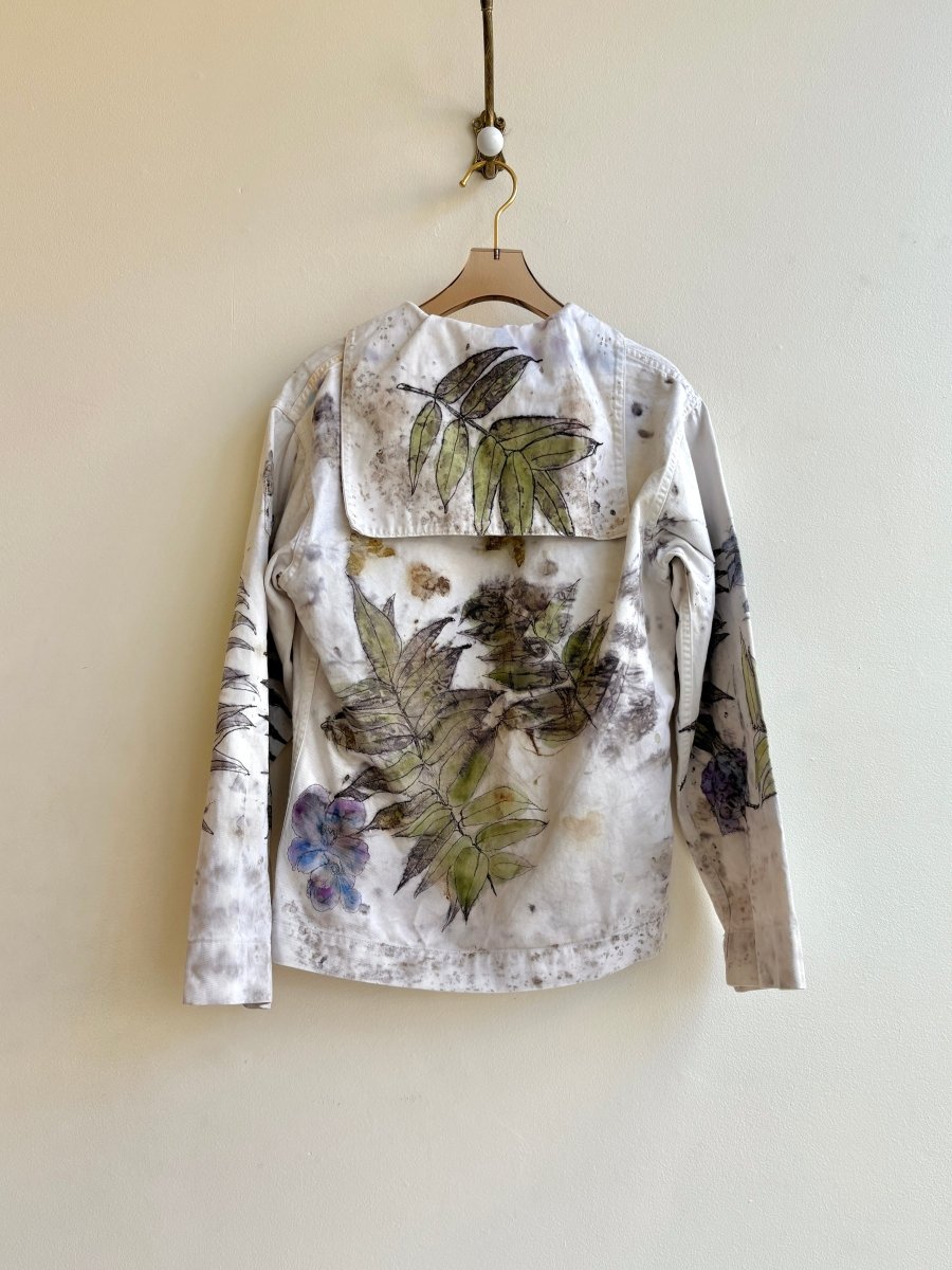 Blue & Green Eco Printed & Hand Drawn Long Sleeve Sailer Top (Reworked) - Made X Hudson