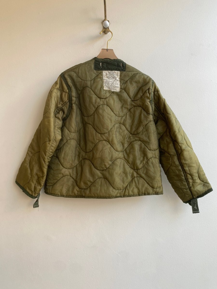 Olive Green Army Liner Quilted Coat w/ Faux Leather & Gold - tone Clasps (Reworked) - Made X Hudson