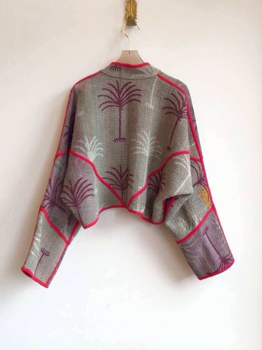 Reversible Kaira Quilted Cropped Jacket in Colors Grey, Pink & Grey, Mauve - Made X Hudson