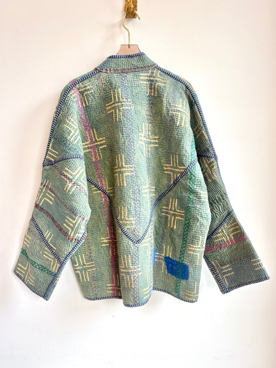 Reversible Ladhiya Quilted Jacket in Colors Blue, Teal, Cream & Blue, Mustard, Green - Made X Hudson