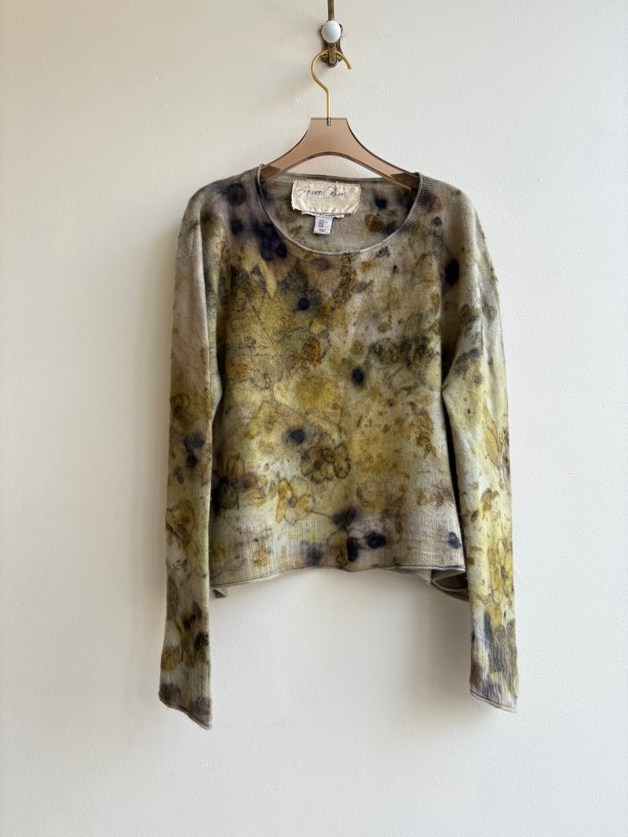 Eco Printed & Hand Drawn Chartreuse & Cream Cashmere Sweater (Reworked) - Made X Hudson