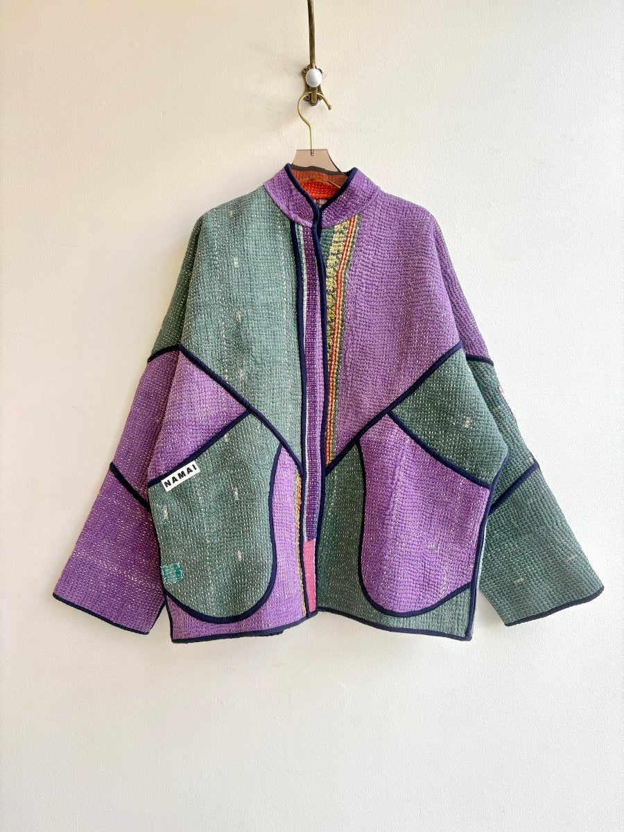 Reversible Ladhiya Quilted Jacket in Colors Blue, Carrot Orange, Sage & Lilac and Forest Green - Made X Hudson