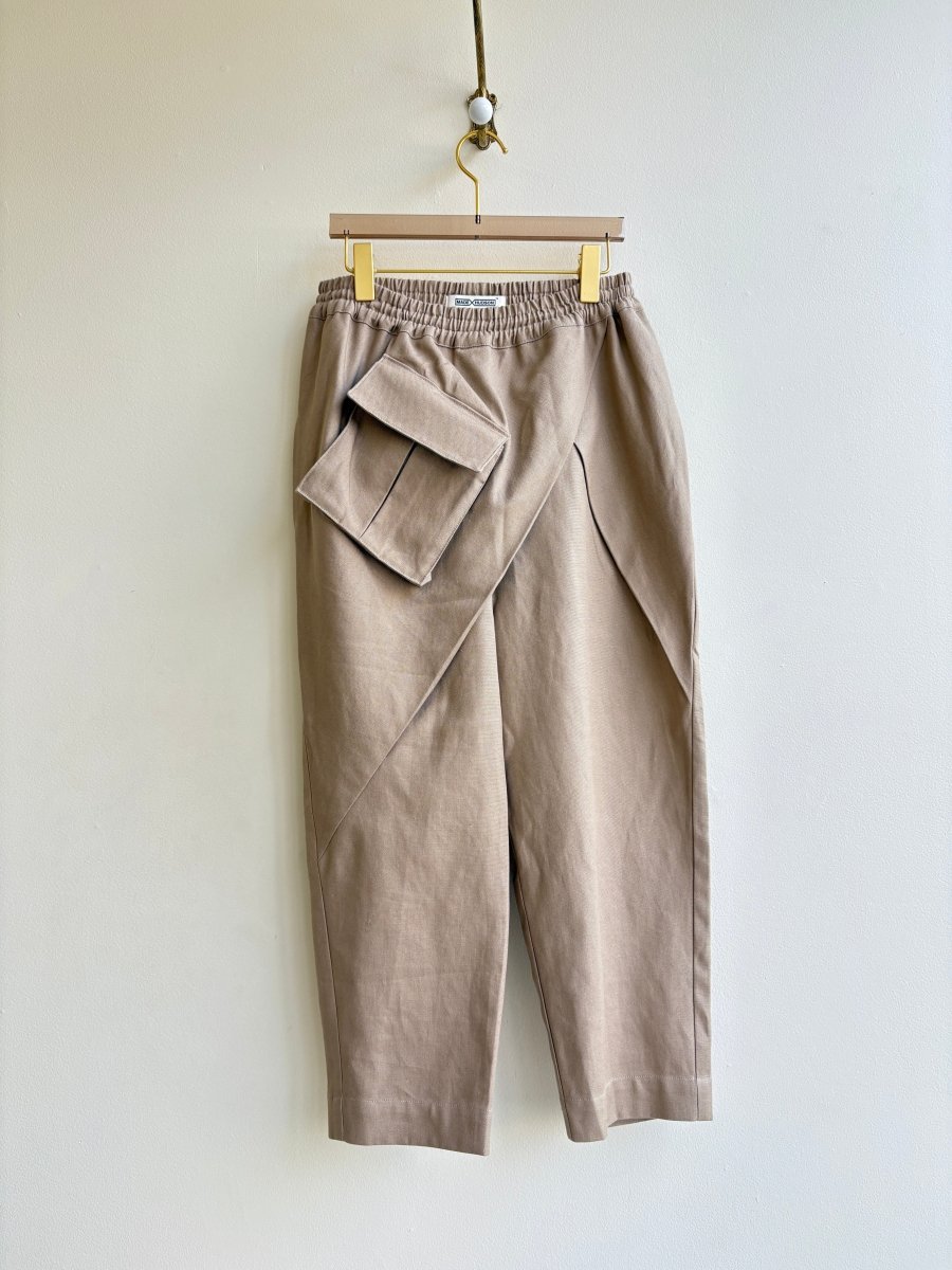 Tan Cotton Canvas Draped Cropped Jogger Pants w/ Patch Pocket - Made X Hudson