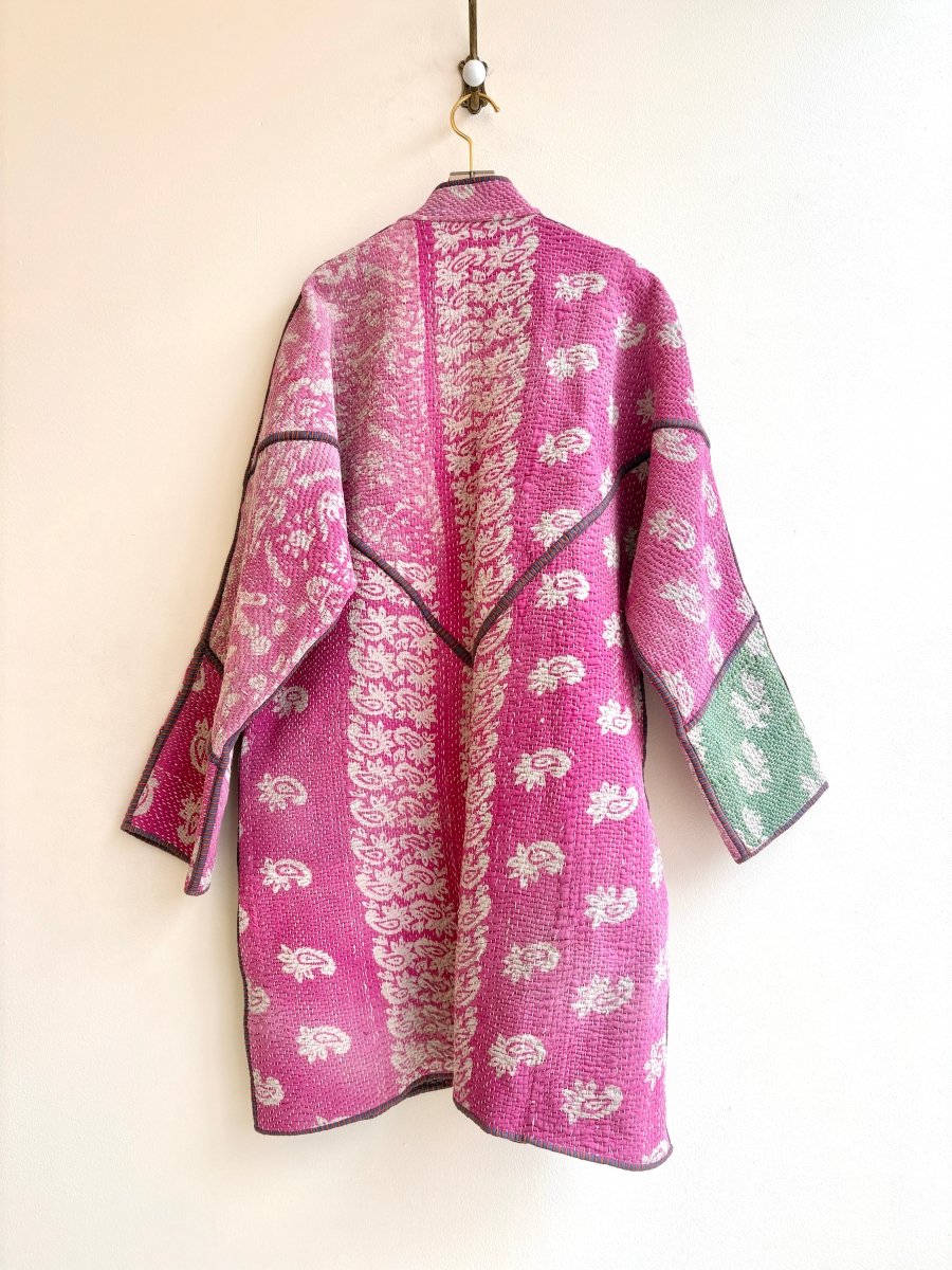 Reversible Sai Long Trench Quilted Jacket in Colors Petal Pink, Baby Blue, White, Mint & Wine, Blue, Silver, Pink - Made X Hudson