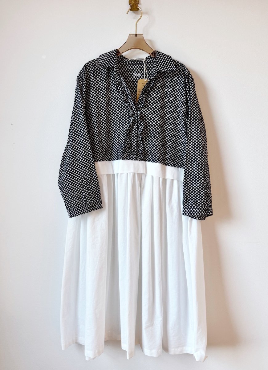 Empire Shirtwaist Dress in Black and White Flower Print & White (Reworked) - Made X Hudson
