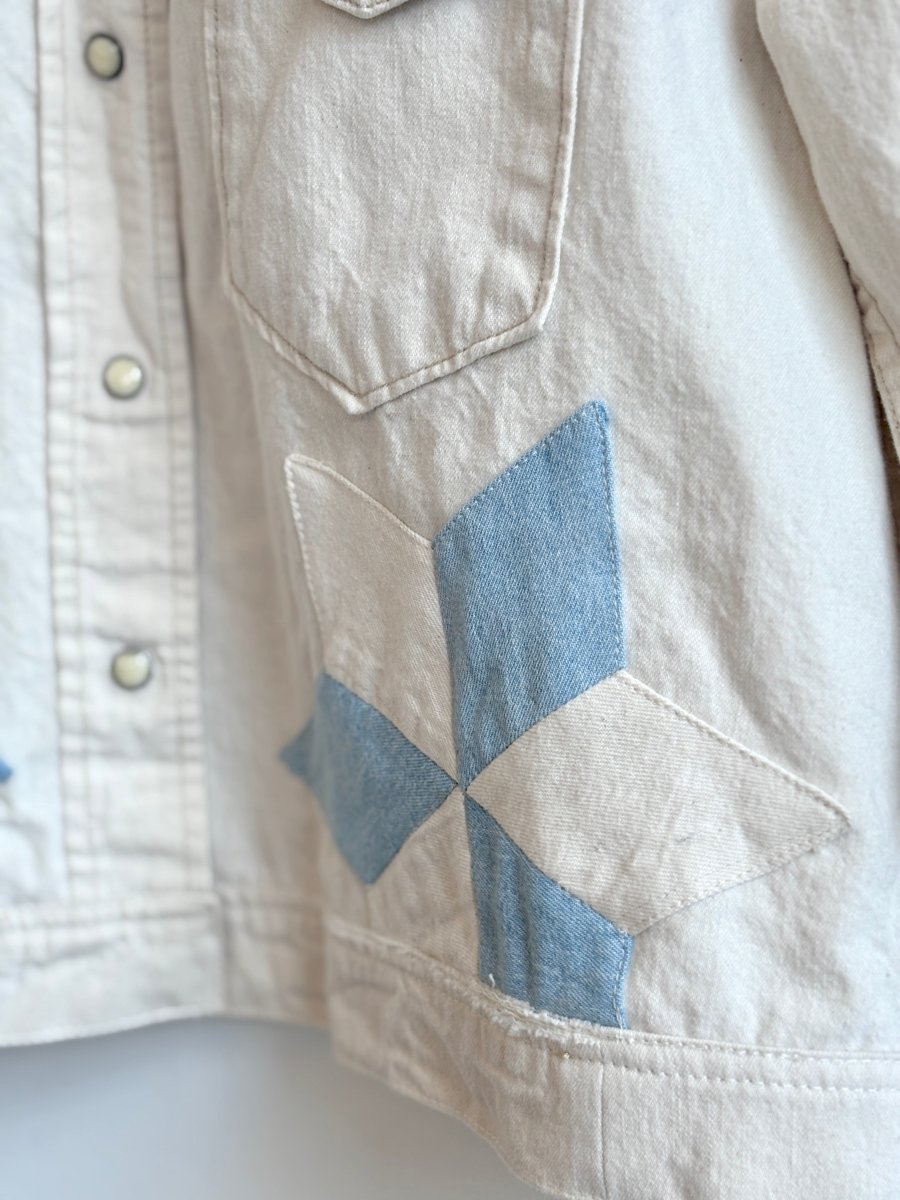 White Denim Shirtjacket w/ White & Blue Lemoyne Star (Reworked) - Made X Hudson