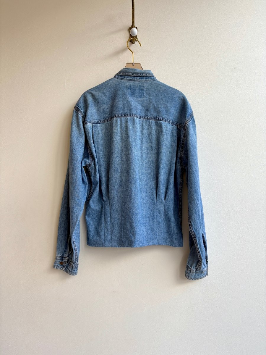 The Kevin Top | Vintage Blue Denim Top w/ Copper Buttons & Gathered Waist (Reworked) - Made X Hudson