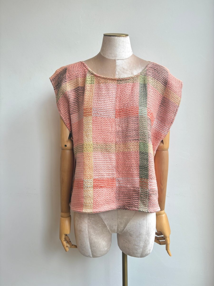 Handwoven Blouse in Coral & Green - Made X Hudson