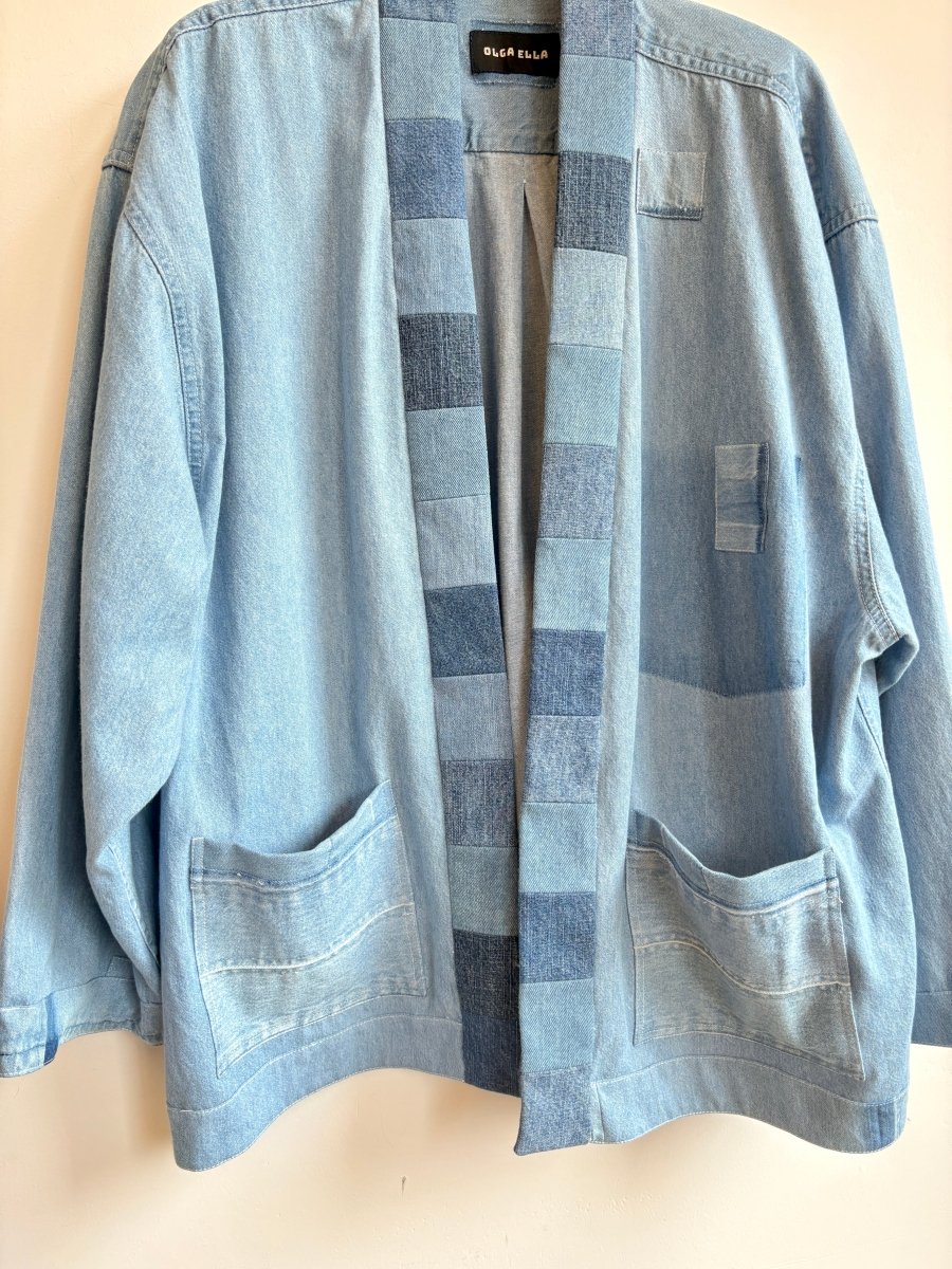 2 - Pocket Denim Patchwork - Collar Wrap Jacket (Reworked) - Made X Hudson