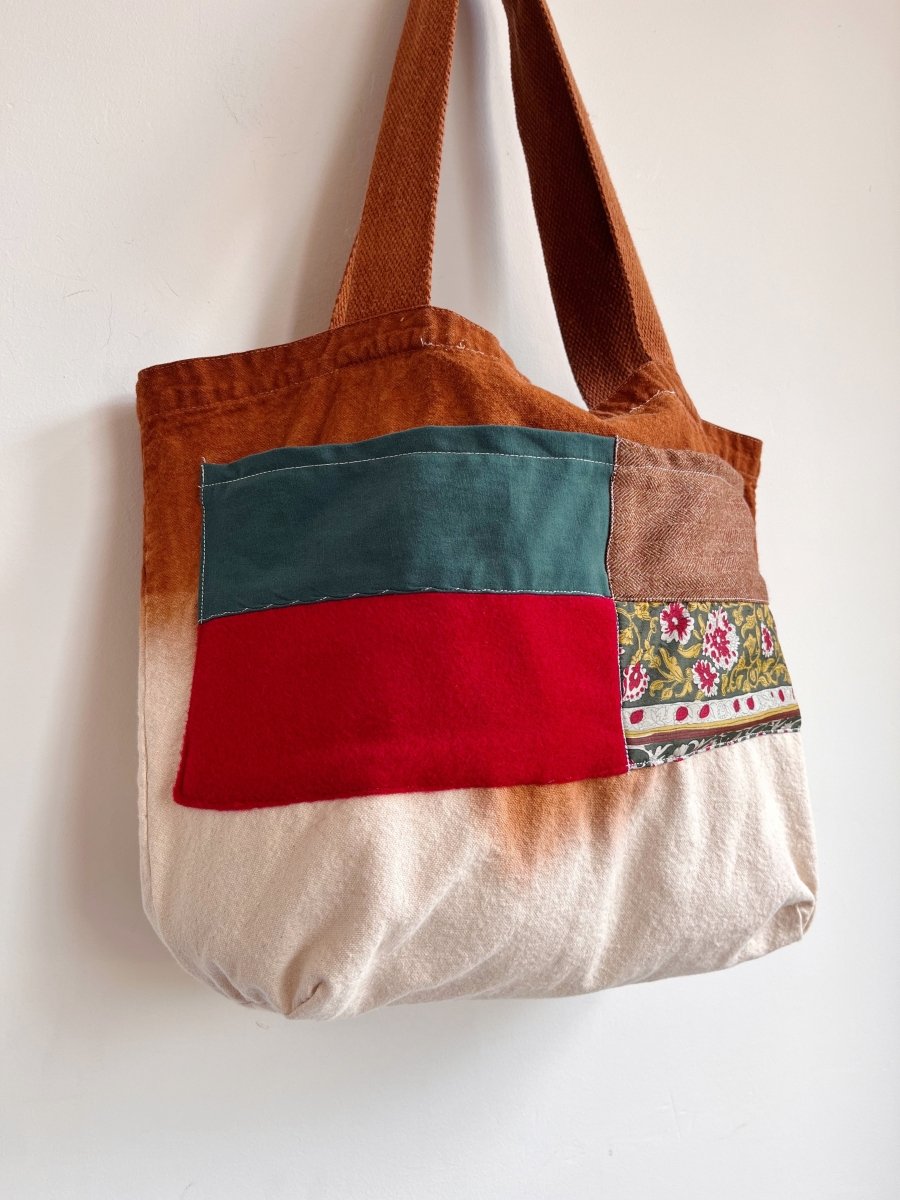 Organic Cotton Hand Dyed Tote | Ombre Rust w/ Red, Forest & Brown (Reworked) - Made X Hudson