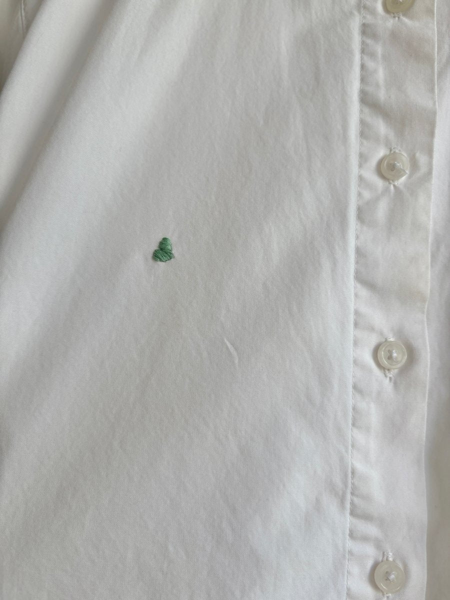 White Annette Crop Top w/ Green Embroidered Hearts (Reworked) - Made X Hudson
