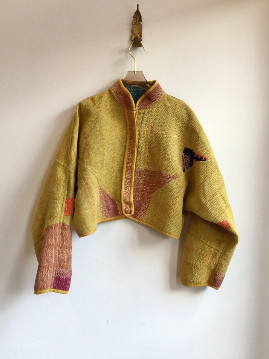 Reversible Kaira Quilted Cropped Jacket in Colors Teal, Red, Orange, Black & Mustard, Tan, Gold - Made X Hudson