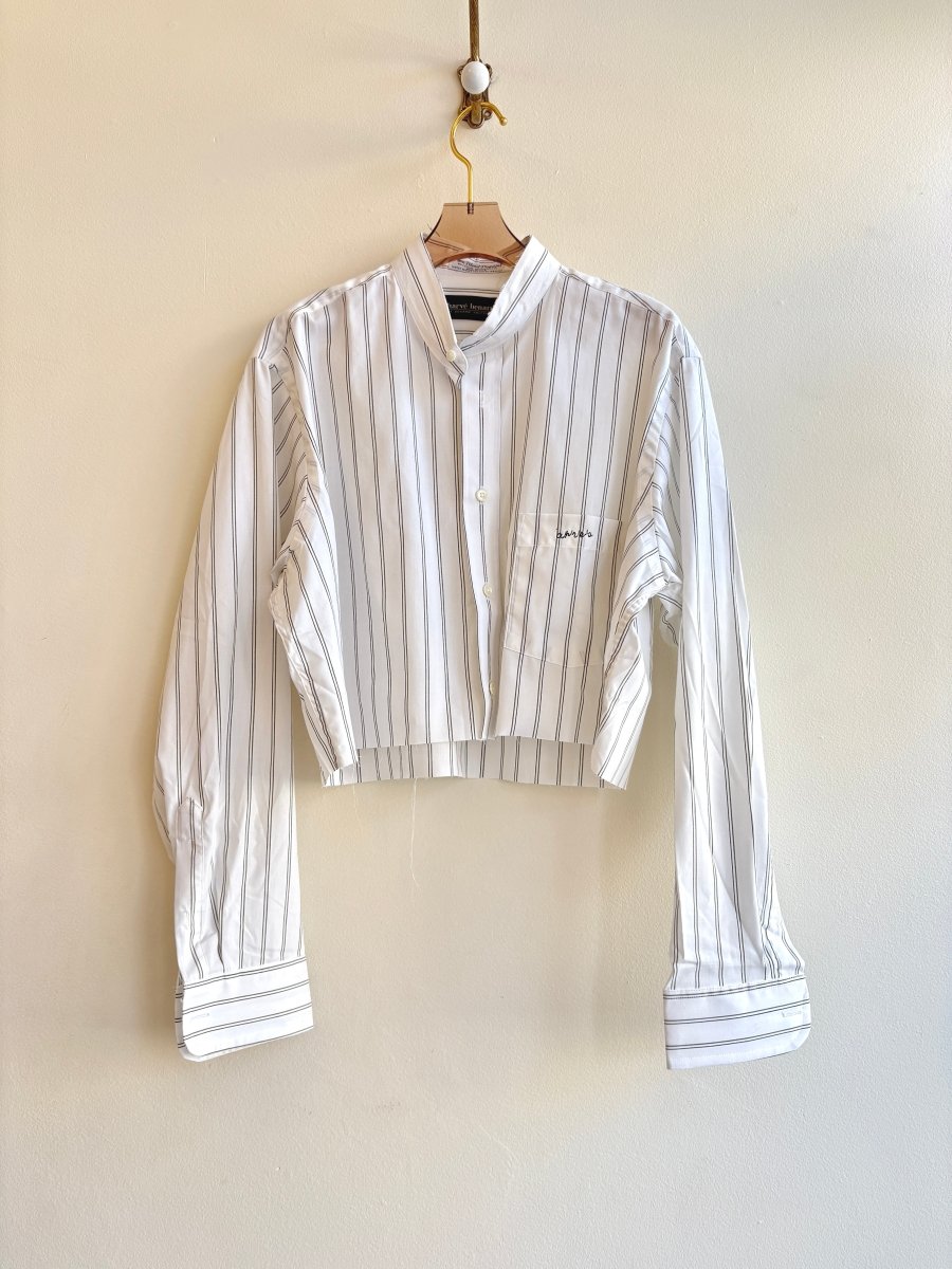 Annette Crop White Top w/ Black Pinstripe (Reworked) - Made X Hudson