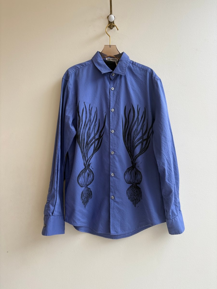 “Betty” Cornflower Mini Checker Spring Onion Print (Reworked) - Made X Hudson