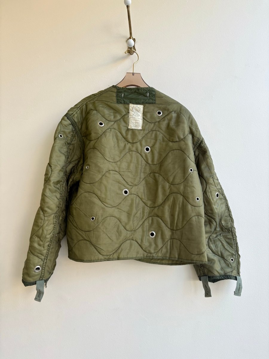 Olive Green Army Liner Quilted Coat w/ Silver Grommets & Clasp (Reworked) - Made X Hudson