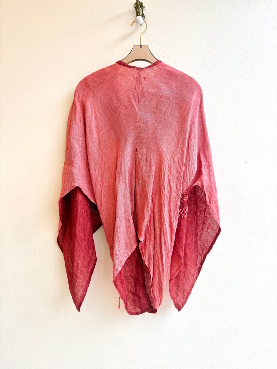 2D Vestment Hand Embroidered Batwing w/ Ties | Salmon and Crimson Linen - Made X Hudson