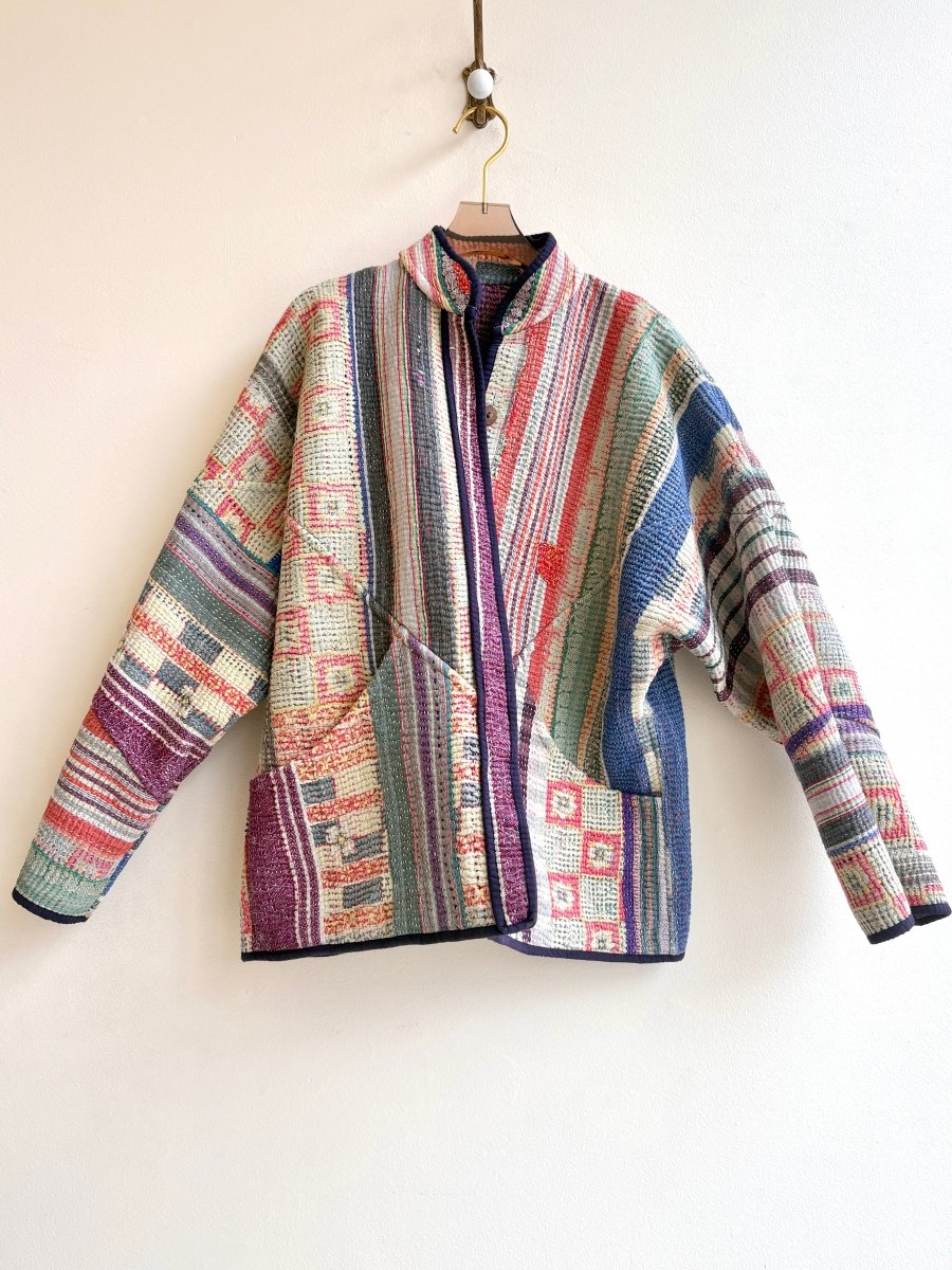 Reversible Ladhiya Quilted Jacket in Colors Linen White, Salmon, Forest Green, Navy & Baby Blue, Lime, Grey - Made X Hudson