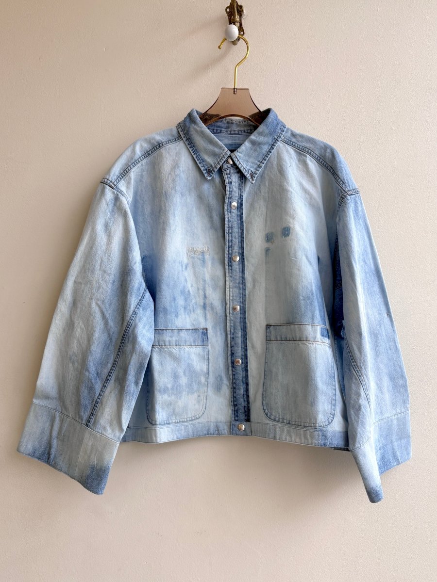 Light Blue Denim Shirtjacket w/ Two - Tone Star and Patch Pockets (Reworked) - Made X Hudson