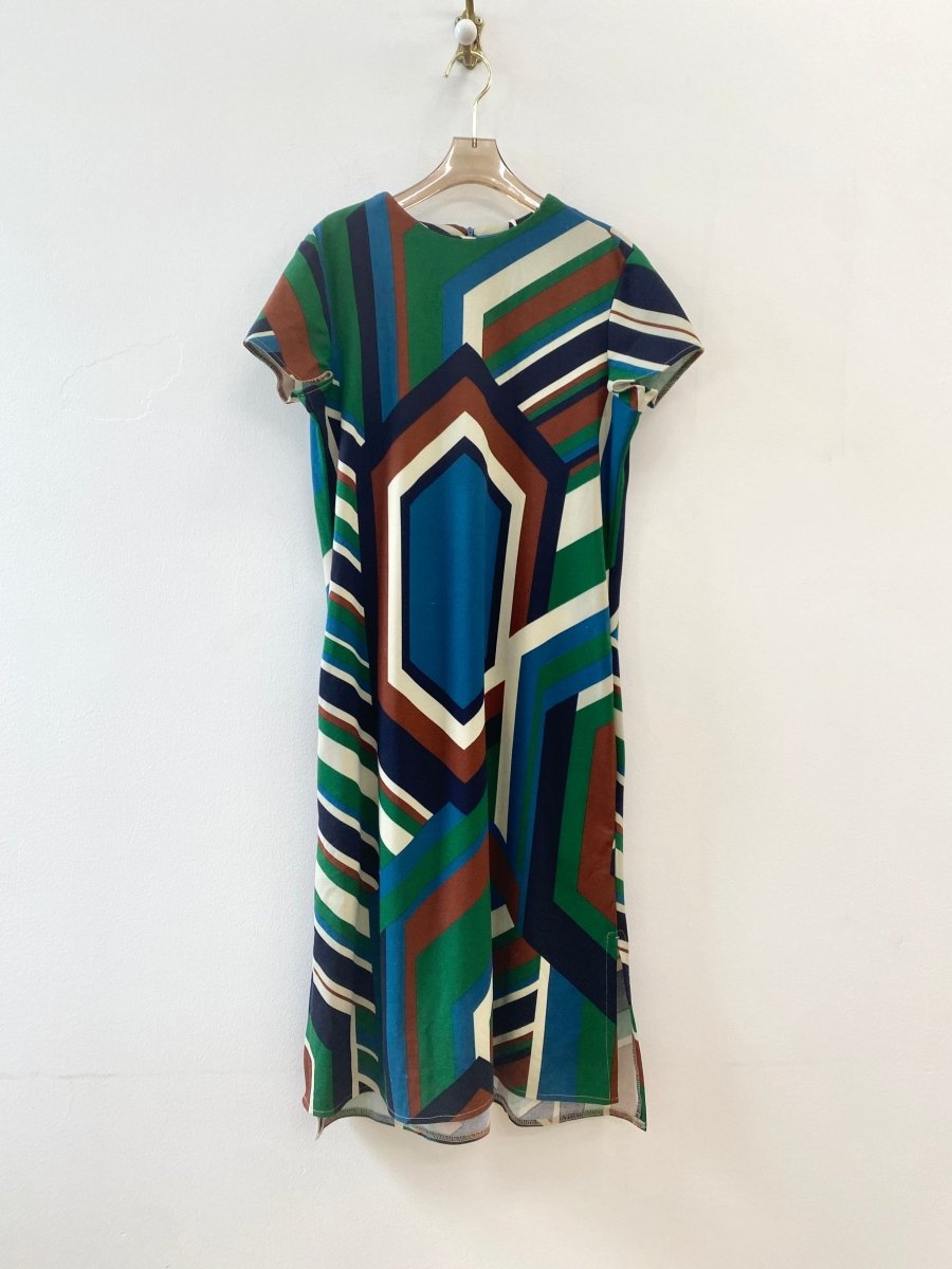 Geometric Jersey Green & Brown Tunic Dress - Made X Hudson