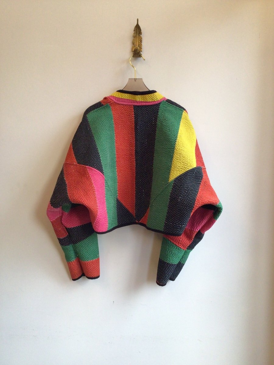 Reversible Kaira Quilted Cropped Jacket in Colors Blue, Tan, Green, Grey & Yellow, Black, Red, Green, Pink - Made X Hudson