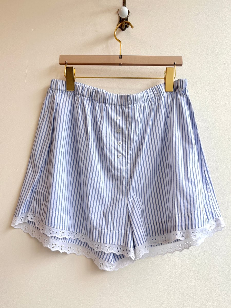 Blue & White Stripe w/ Eyelet Trim Boxer Shorts (Reworked) (Copy) - Made X Hudson