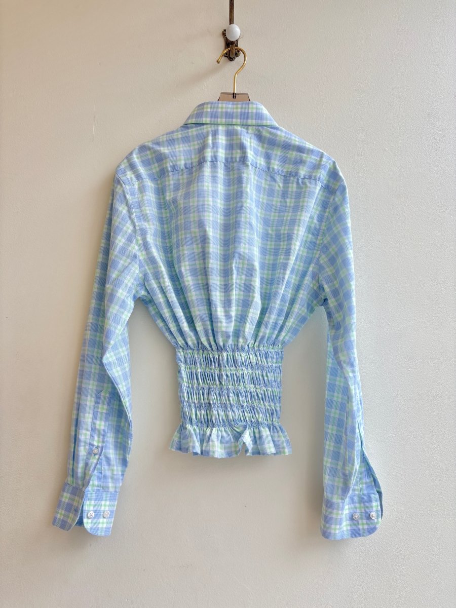 The George Top | Kiwi and Sky Blue Plaid with Smocked Waist (Reworked) - Made X Hudson