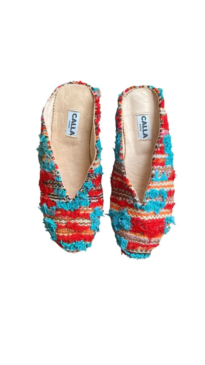 Aili Babouche “Adore” Mules In Colors Turquoise & Red (Size 41) - Made X Hudson