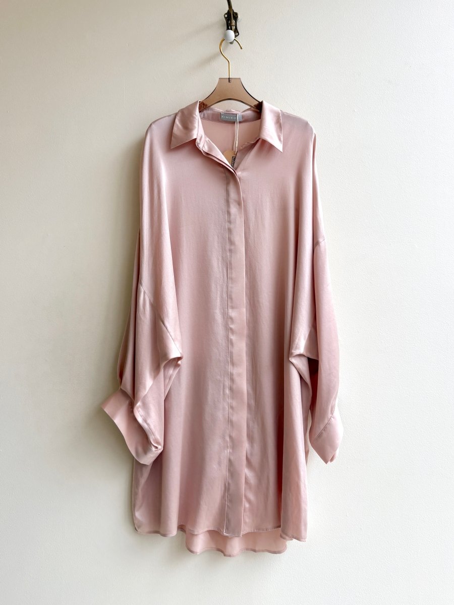 Silk Button Down Long Shirt in Baby Pink - Made X Hudson