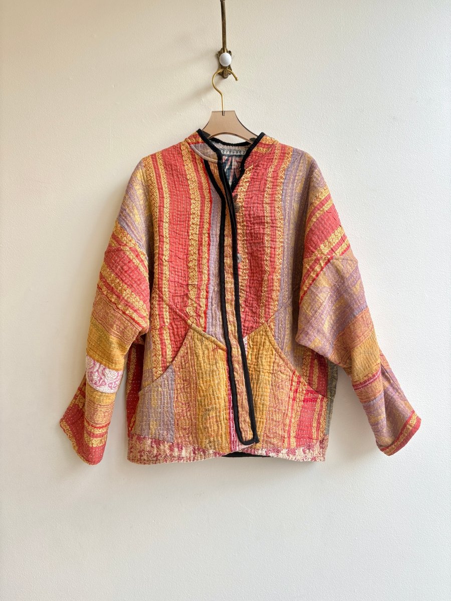 Reversible Ladhiya Quilted Jacket in Colors Black, Pink, Cream & Salmon, Lavender, Gold, Orange - Made X Hudson