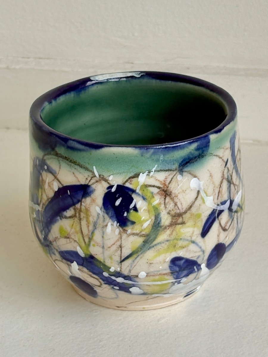 Teal, Navy, Cream & Highlighter Yellow Glazed Interior Decorative Vase (Multiple Styles) - Made X Hudson