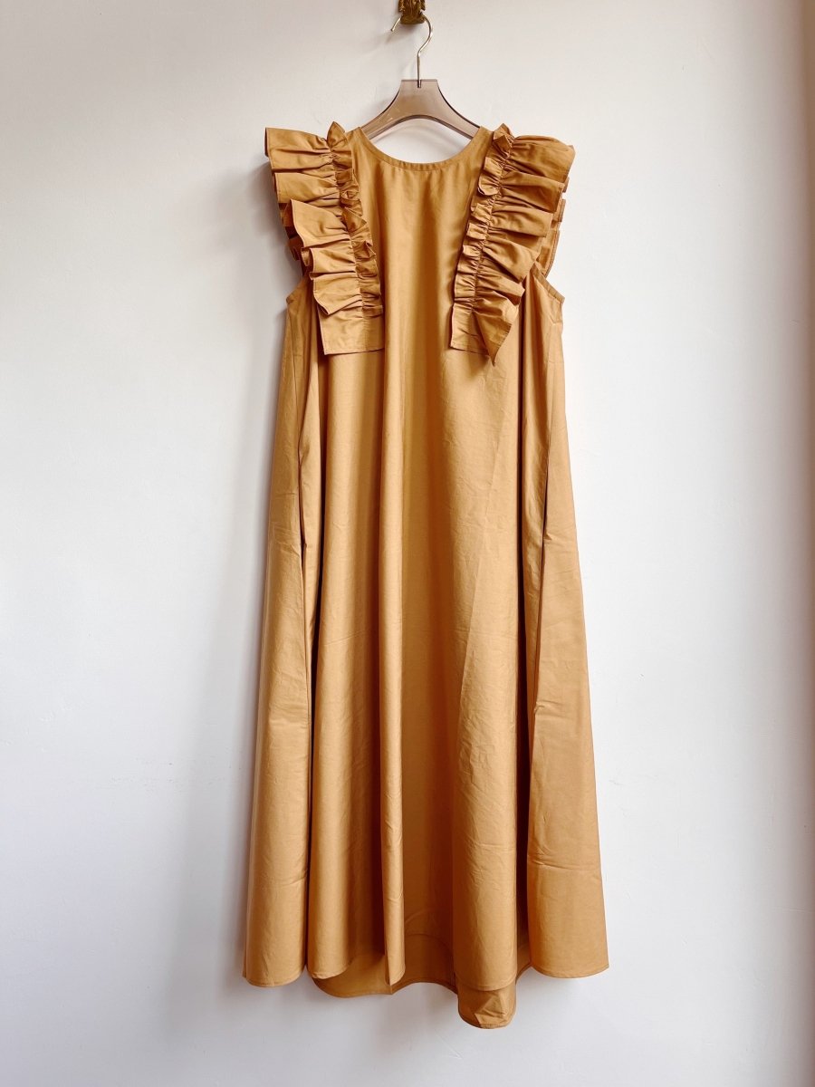 Caramel Beige Sleeveless Cotton Aria Ruffle Dress w/ Belt - Made X Hudson