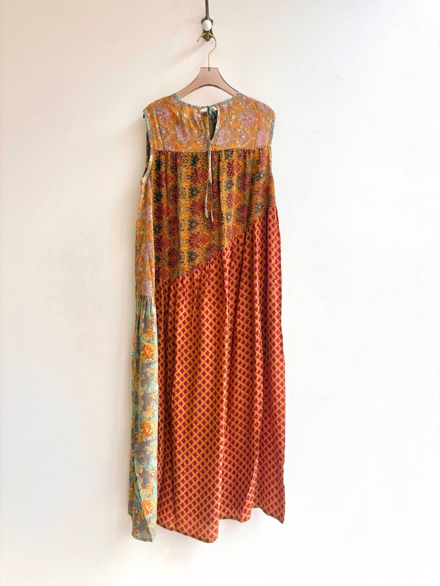 Anan Long Dress, Upcycled Silk in Colors Saffron, Crimson, Taupe, Celeste - Made X Hudson