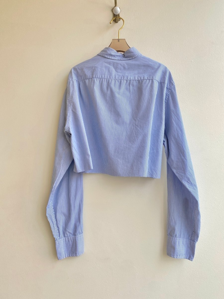 Annette Crop Blue Pinstripe Top (Reworked) - Made X Hudson
