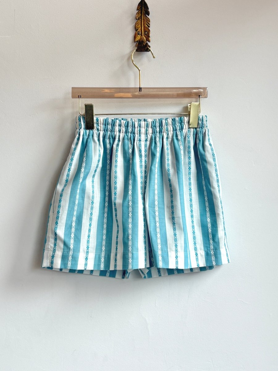 Turquoise & White Wide Stripe Town Shorts - Made X Hudson