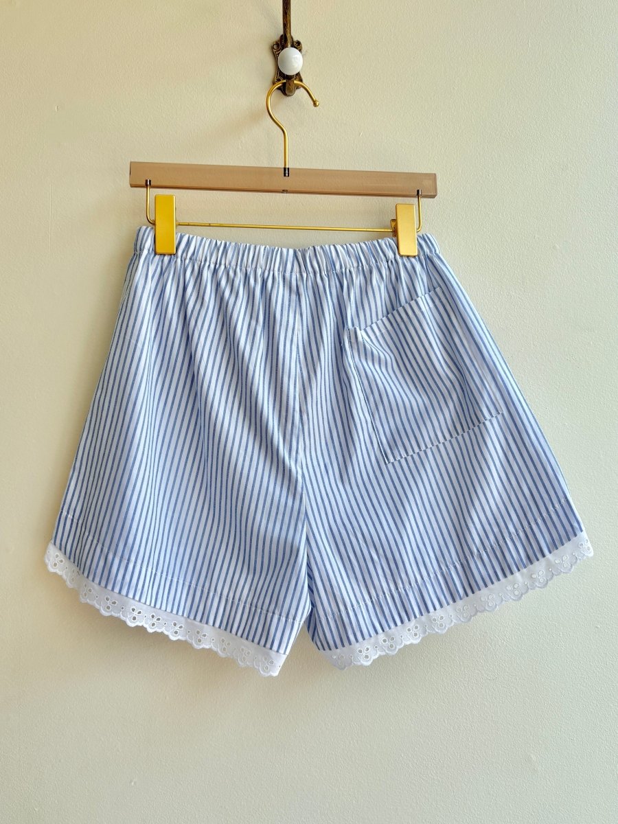 Blue & White Stripe w/ Eyelet Trim Boxer Shorts (Reworked) - Made X Hudson