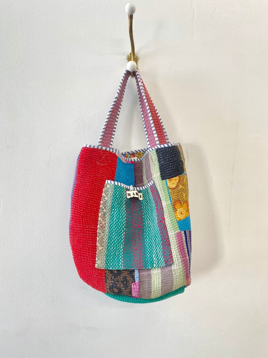 Reversible Xoti II Hand - Quilted Tote Bag in Colors Green, Red, Purple, Blue & Rust, Green, Red, Blue, Purple - Made X Hudson