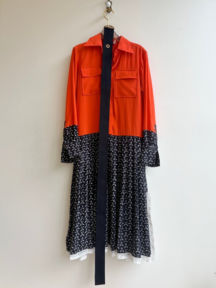 Chloé | Orange, Black, and White Floral Dress w/ Belt (Vintage) - Made X Hudson