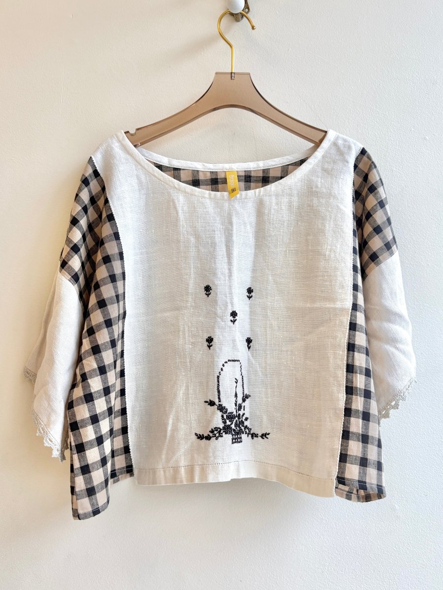 Black and Tan Plaid with Cross Stitch Basket | Picnic Top - Made X Hudson