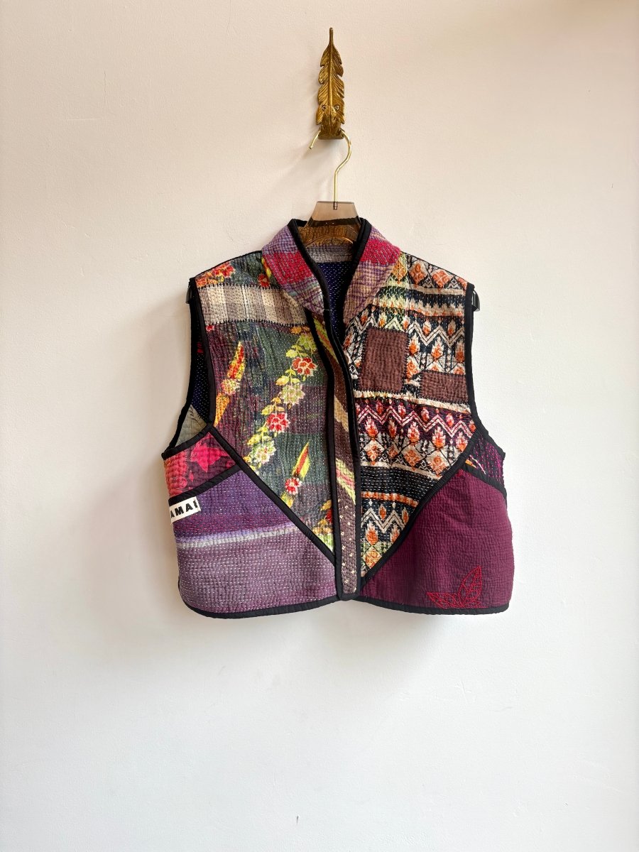 Reversible Kaira Quilted Cropped Vest in Colors Burgundy, Cream, Blue, Pink & Green, Purple, Blue, Brown - Made X Hudson