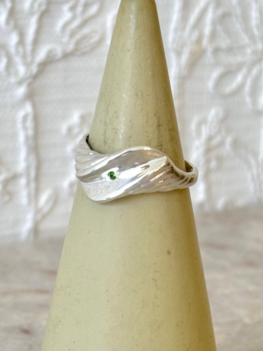 Open Croissant Ring w/ Small Chrome Diopside Stone | Sterling Silver & Brass (Matte or Polished) - Made X Hudson