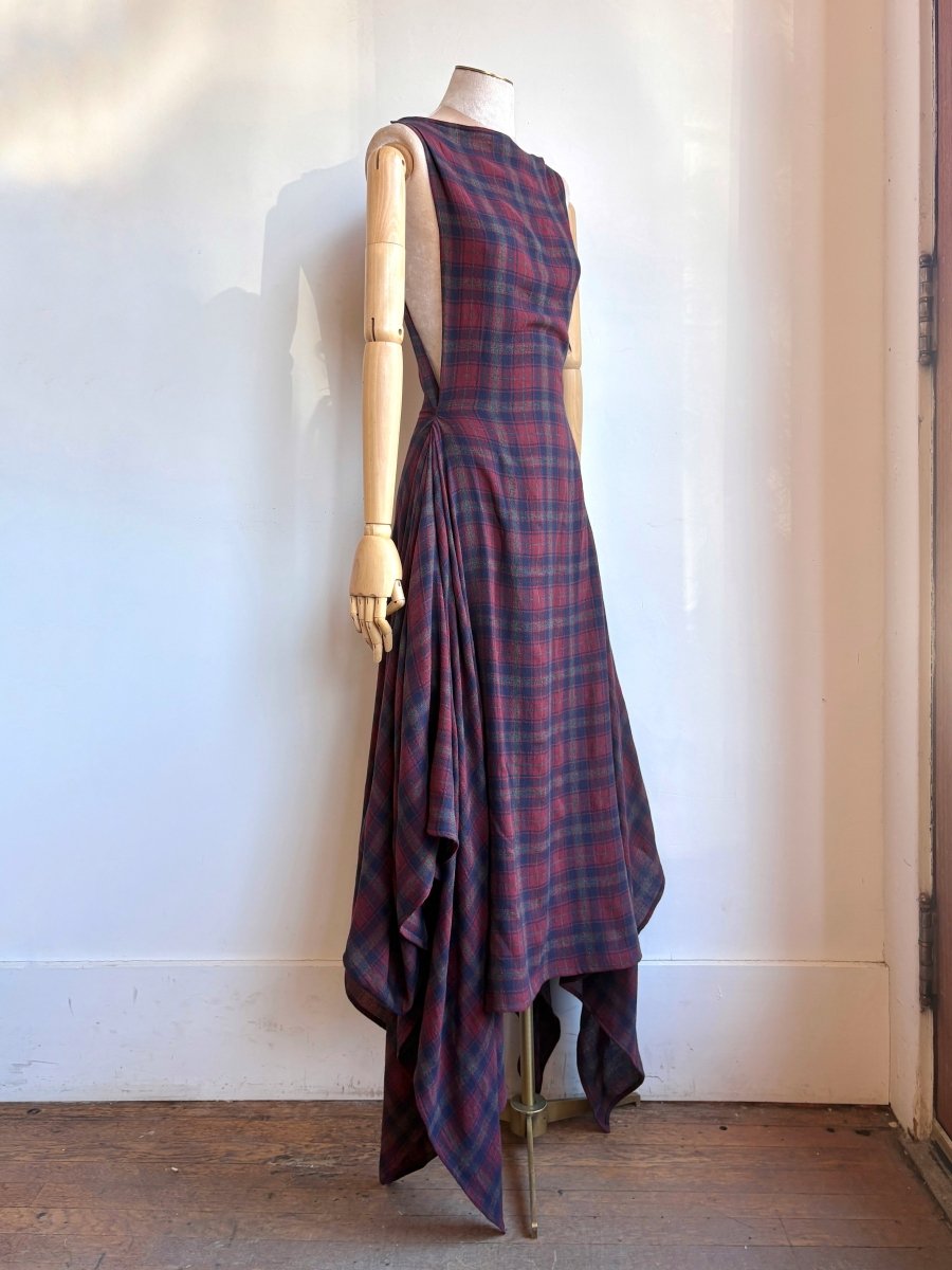 Zero - Waste Dress in Red, Blue, and Grey Plaid - Made X Hudson