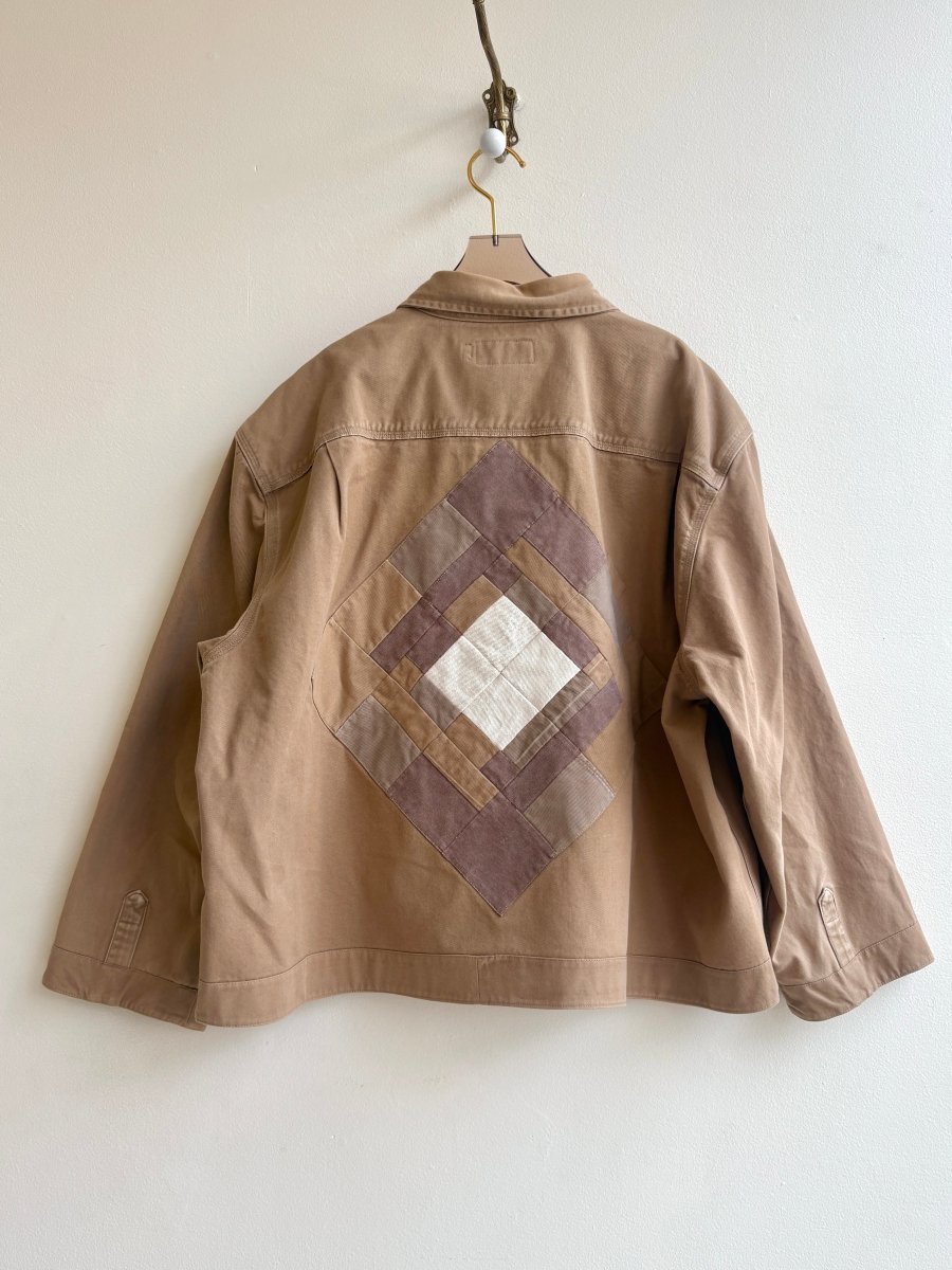 Fawn Shirtjacket w/ Mauve and Tan Diamond Quilt Patch and Patch Pockets (Reworked) - Made X Hudson