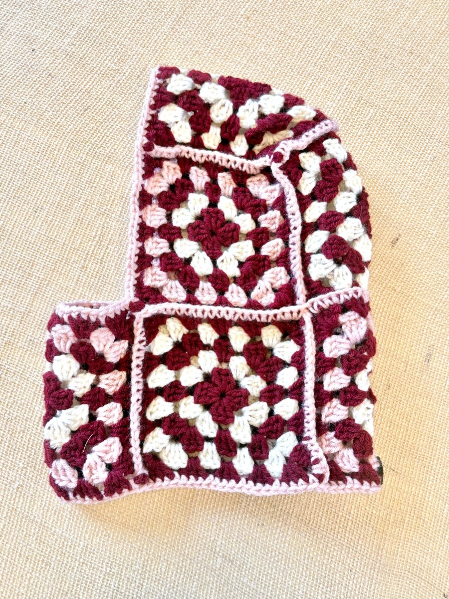 Pink, Burgundy, & White Hand Crochet Balaclava - Made X Hudson