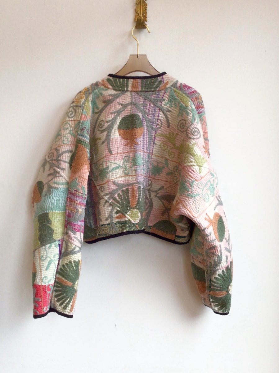 Reversible Kaira Quilted Cropped Jacket in Colors Lime, Seafoam, Lavender, Pink & Seafoam, Red, Peach - Made X Hudson