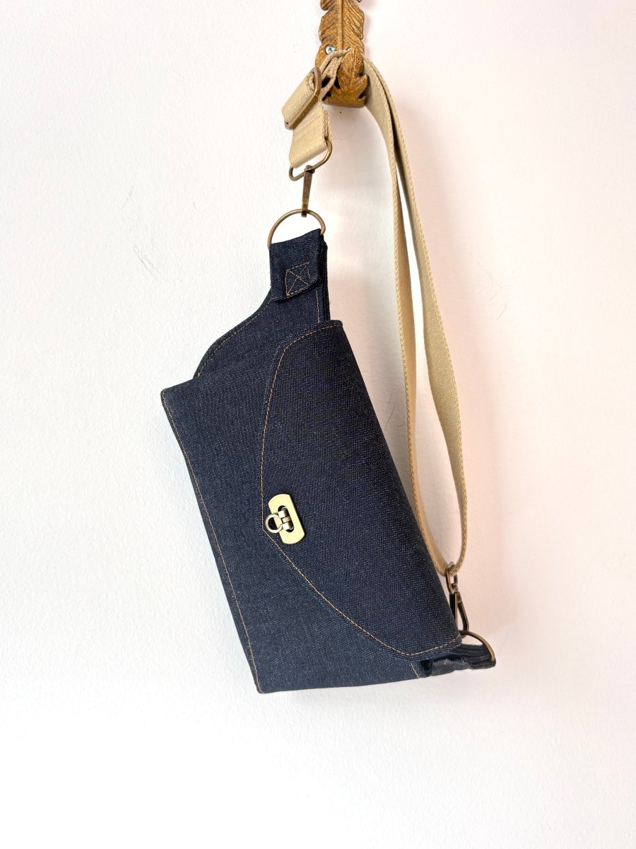 Cross - Body Bag in Steel Blue Denim w/ Gold stitching - Made X Hudson