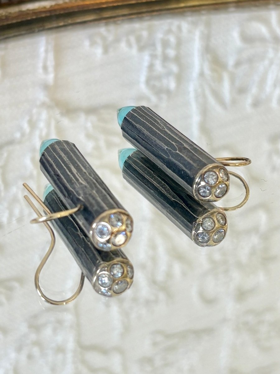 18K Gold & Silver with .8K Diamonds & London Blue Topaz Earrings - Made X Hudson
