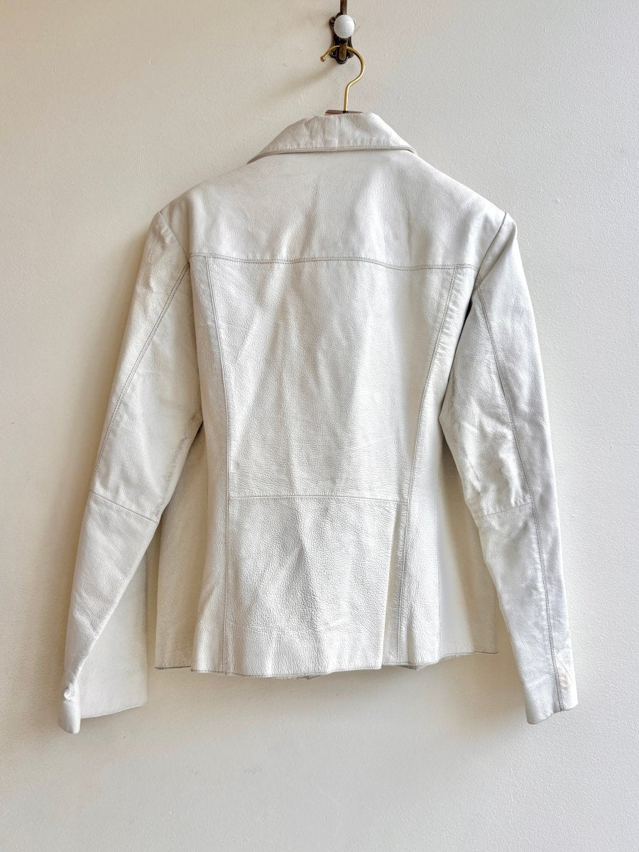 Wilsons Leather | Bright White Leather Coat with Vertical Lines (Vintage) - Made X Hudson