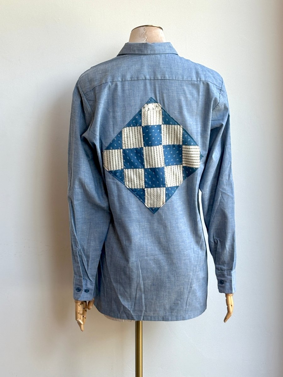Chambray Shirt w/ Vintage Indigo Quilt Patch (Reworked) - Made X Hudson