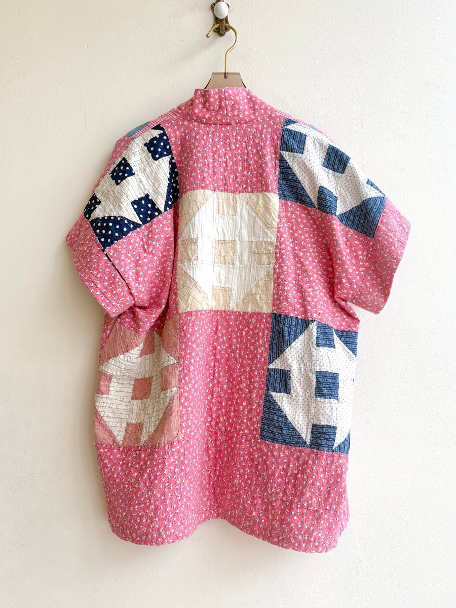 Heirloom Quilt Haori Vest in Churn Dash Pink & Cream - Made X Hudson